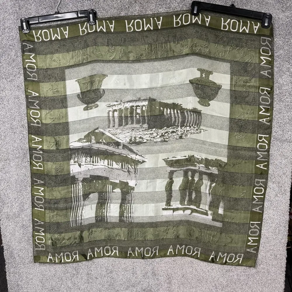 Vintage Y2K Roma Square Scarf 38x39 Mediterranean Greco Roman Italian European